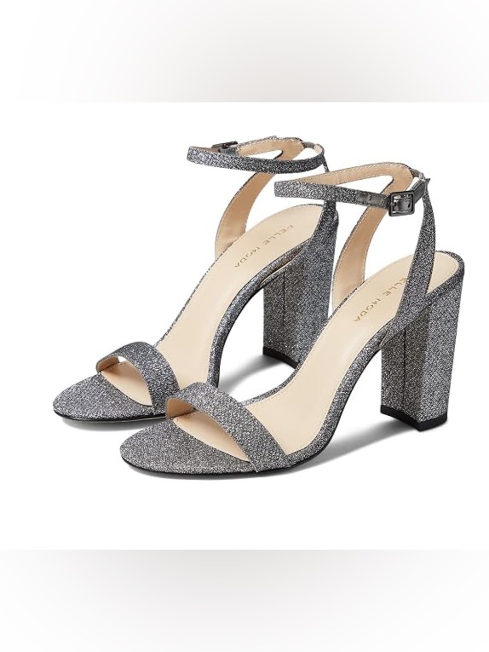 Pelle Moda Brynn Silver Glitter Block Heel Ankle Straps size 6.5